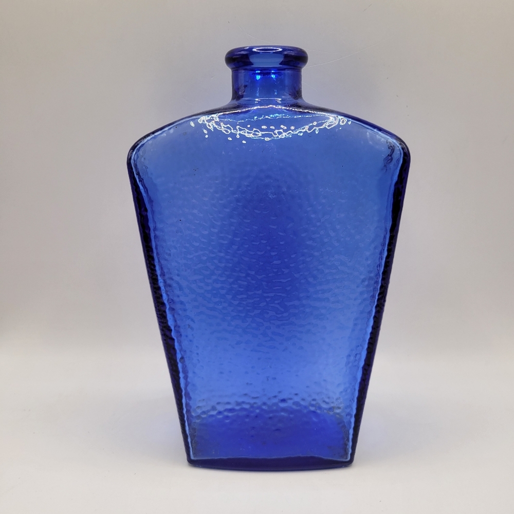 Vintage Blue Textured Glass Decanter Made In Libbey Canada Cobalt Casket Shape